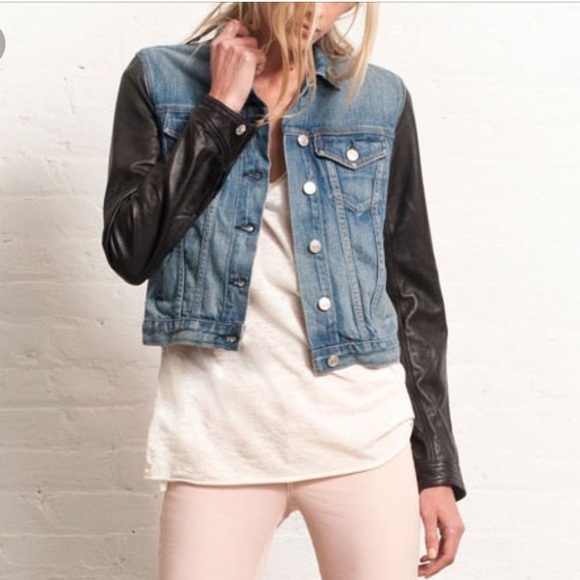 rag and bone denim jacket with leather sleeves